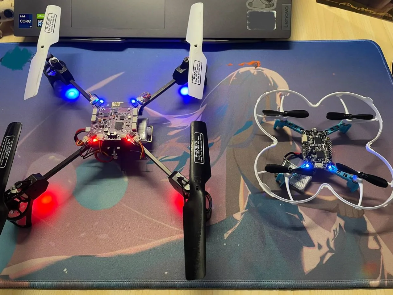 The two quadcopters used in the competition
